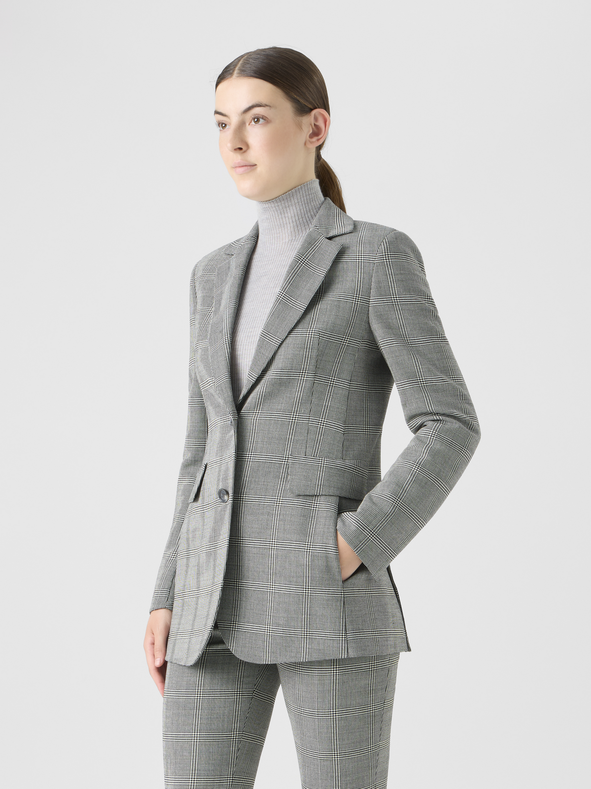 Designer Prince of Wales Check Wool Stretch Double-Face Jacket - grey #editorial