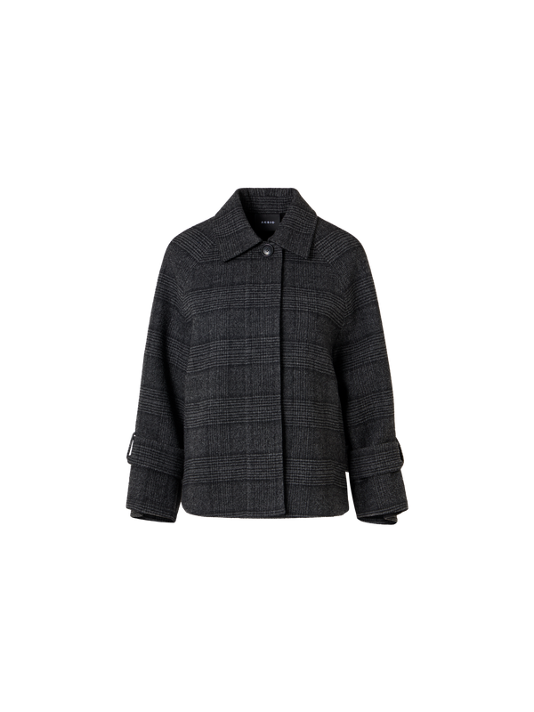 Designer Short A-Line Check Wool Double-Face Jacketin Prince of Wales - black - grey - multicolor
