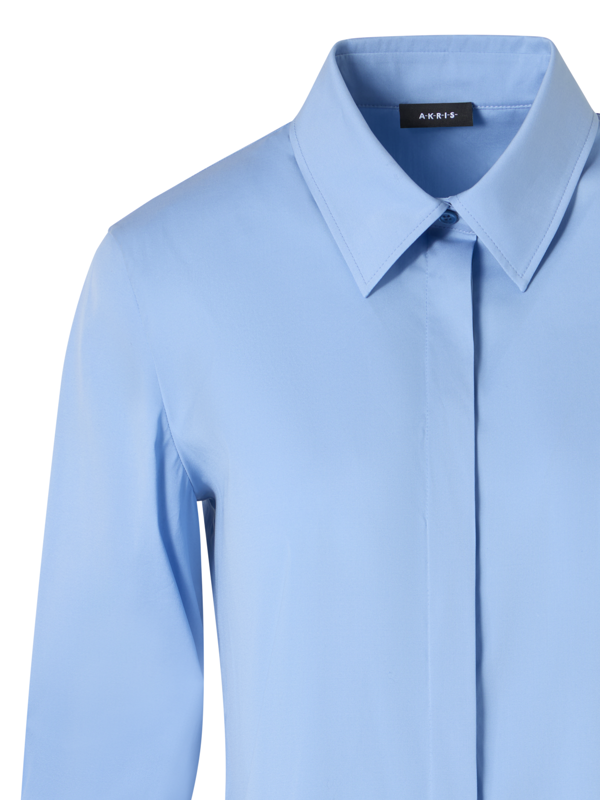 Designer Cotton Poplin Blouse with Contrast Cuffs - blue