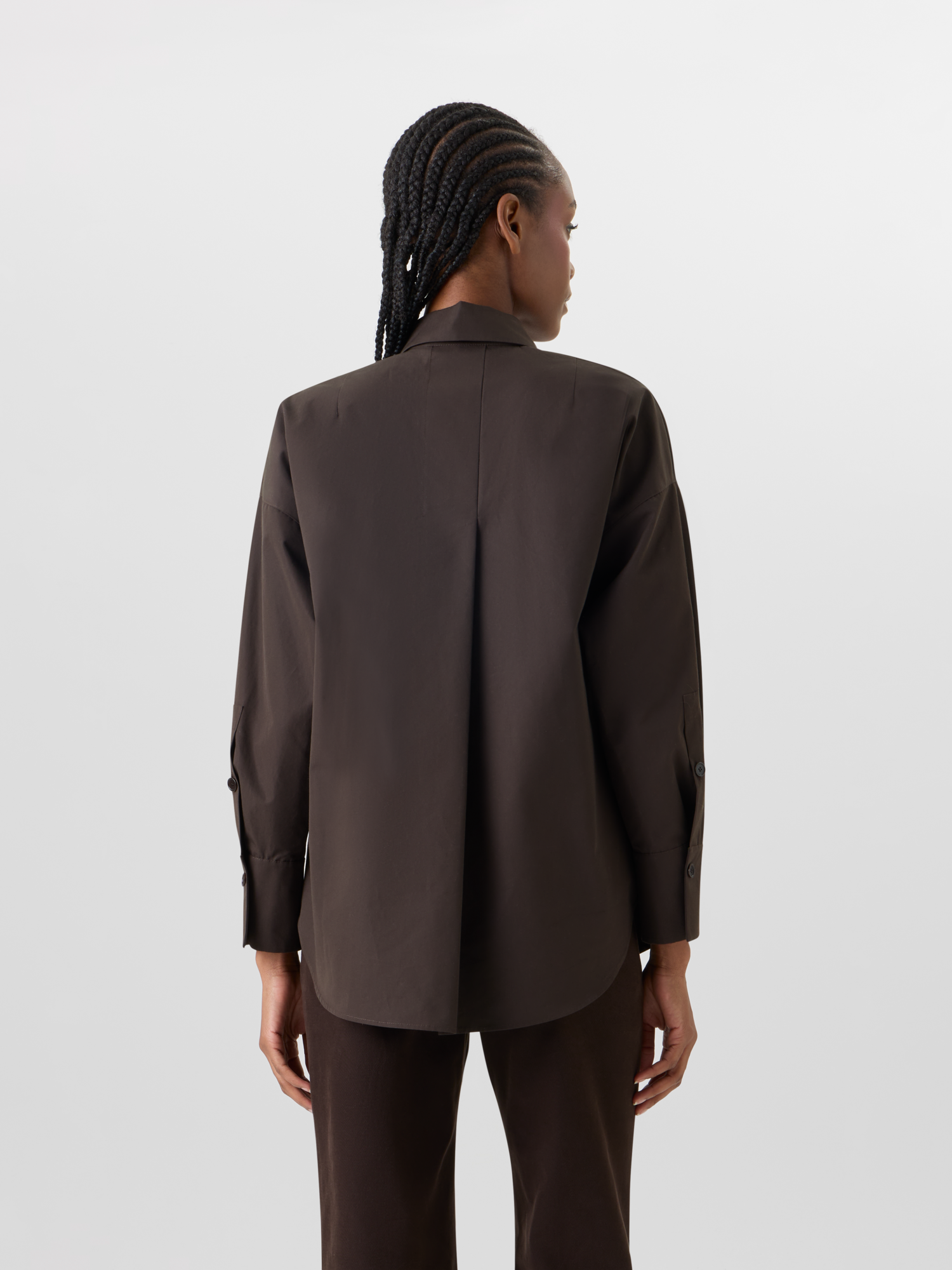 Designer Long-Sleeve Cotton Shirt Blouse - brown 