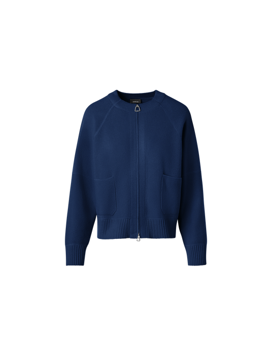 Designer Cashmere Piqué Zip Cardigan - navy