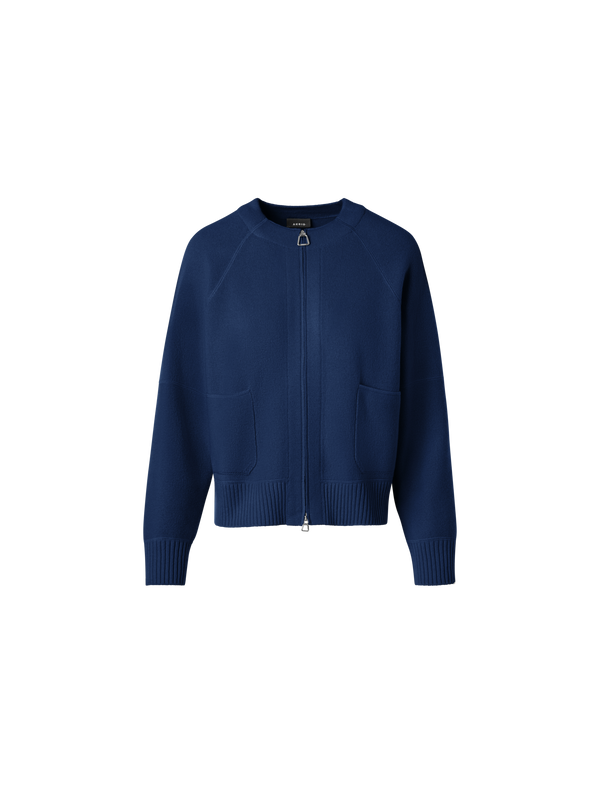 Designer Cashmere Piqué Zip Cardigan - navy