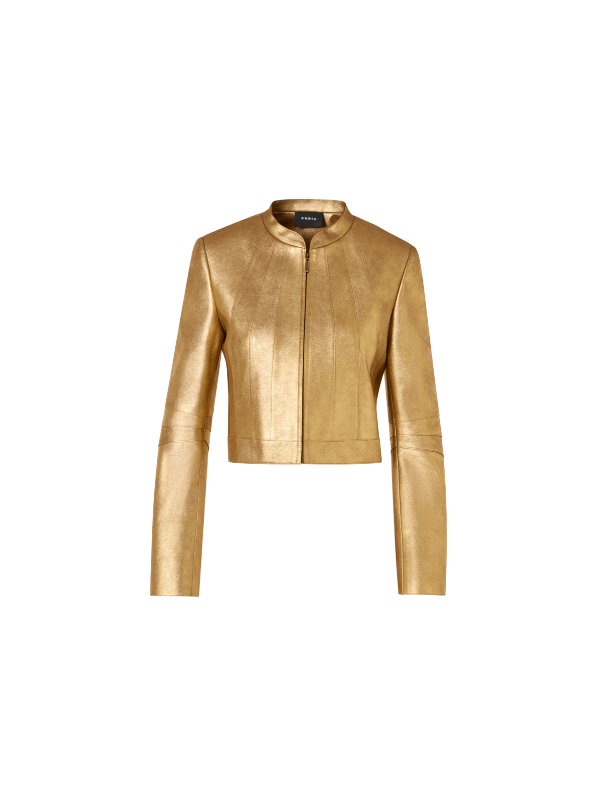 Designer Short Fitted Lamé Calf Nappa Leather Jacket - gold