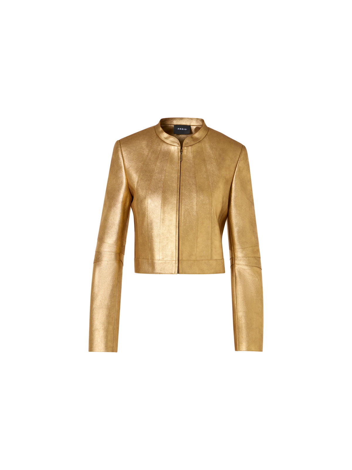 Designer Short Fitted Lamé Calf Nappa Leather Jacket - gold