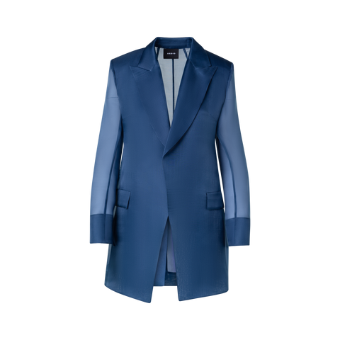 Long Tailored Jacket with Semi-Sheer Sleeve