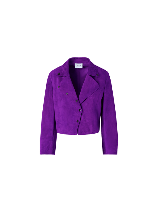 Designer Bracelet-Sleeve Suede Leather Short Jacket - purple