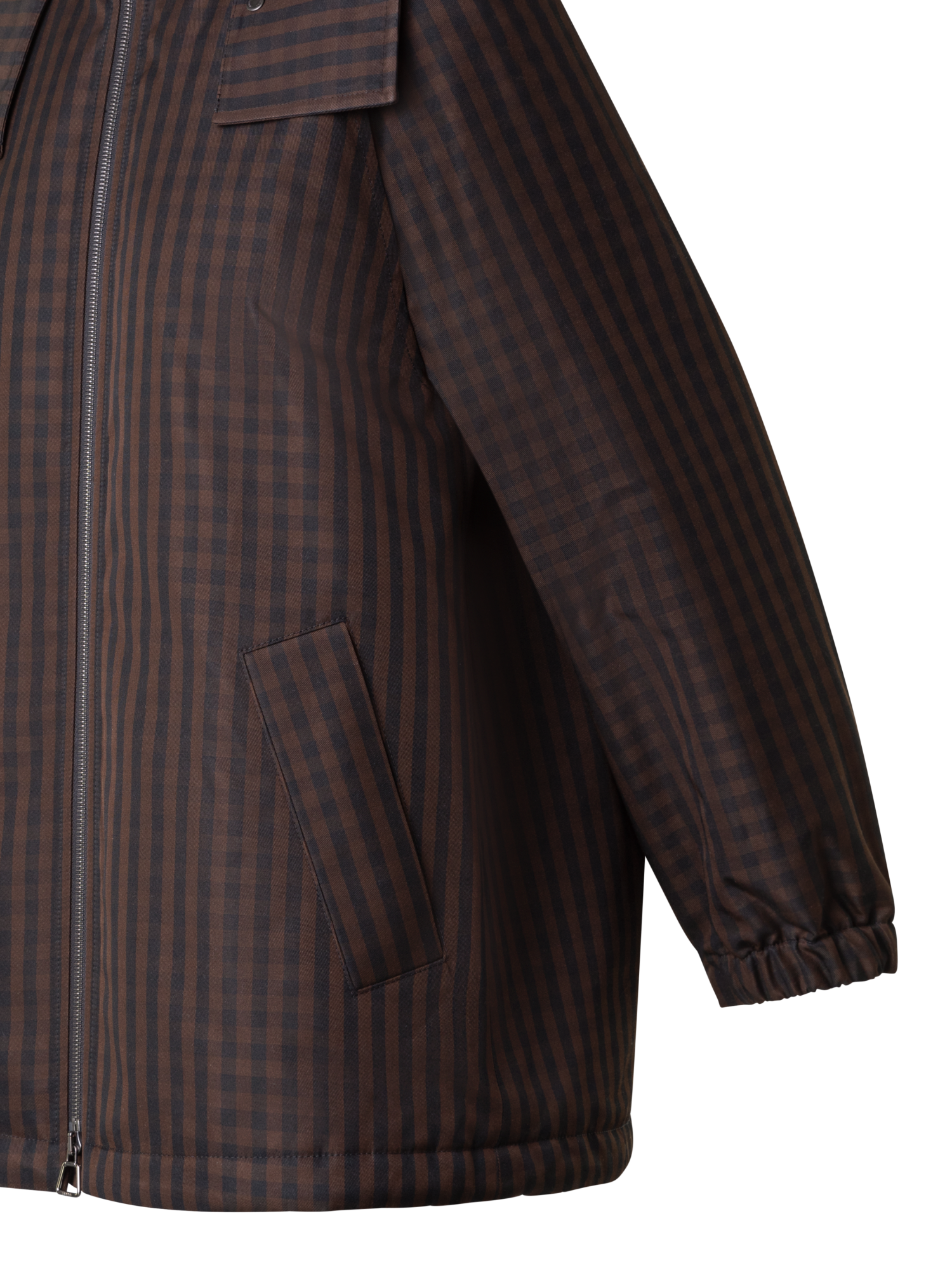 Designer Oversize Silk Parka with Vichy Check - brown - multicolor