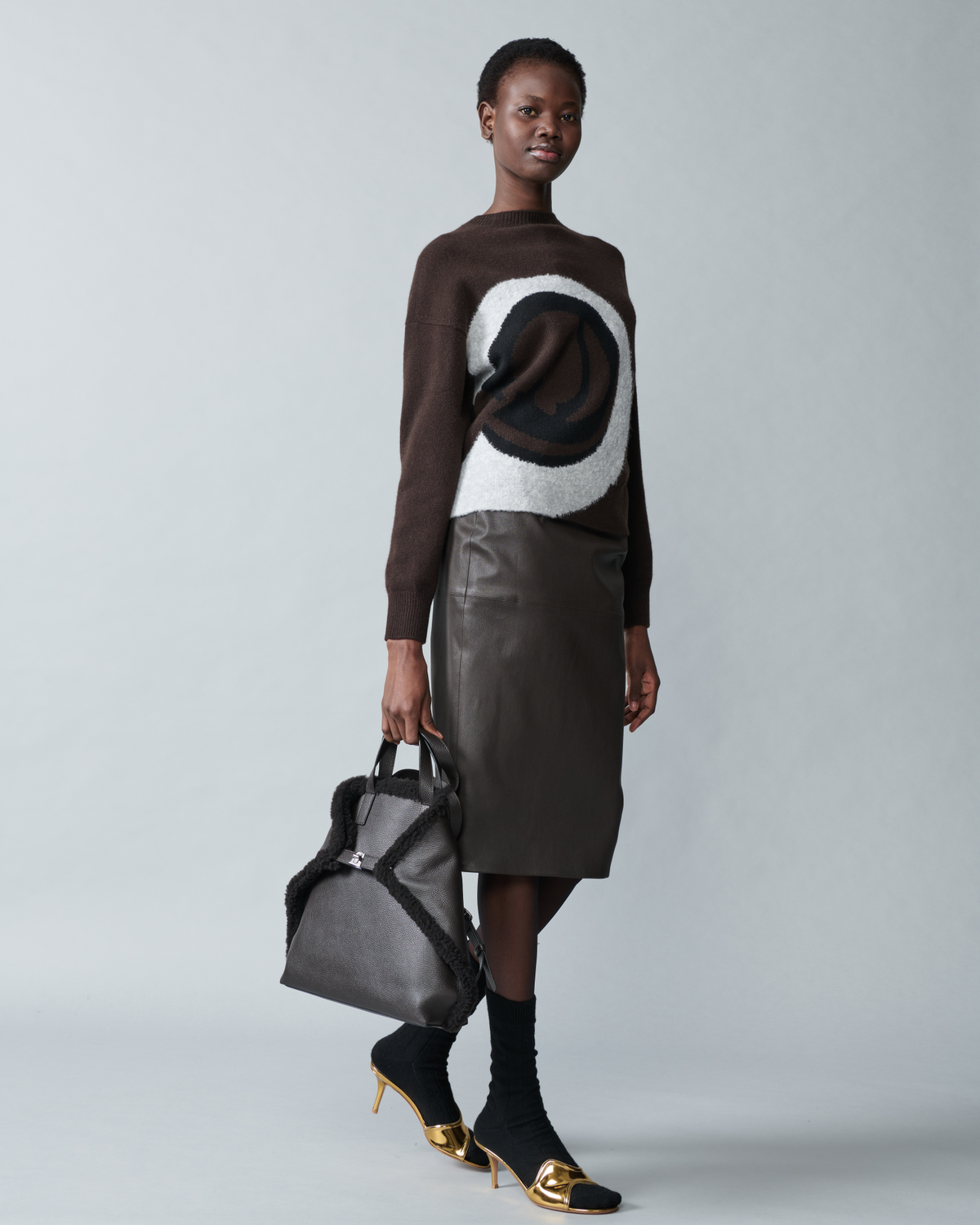 Designer Cashmere Silk Sweater with Bouclé Loop Design - brown - multicolor #editorial