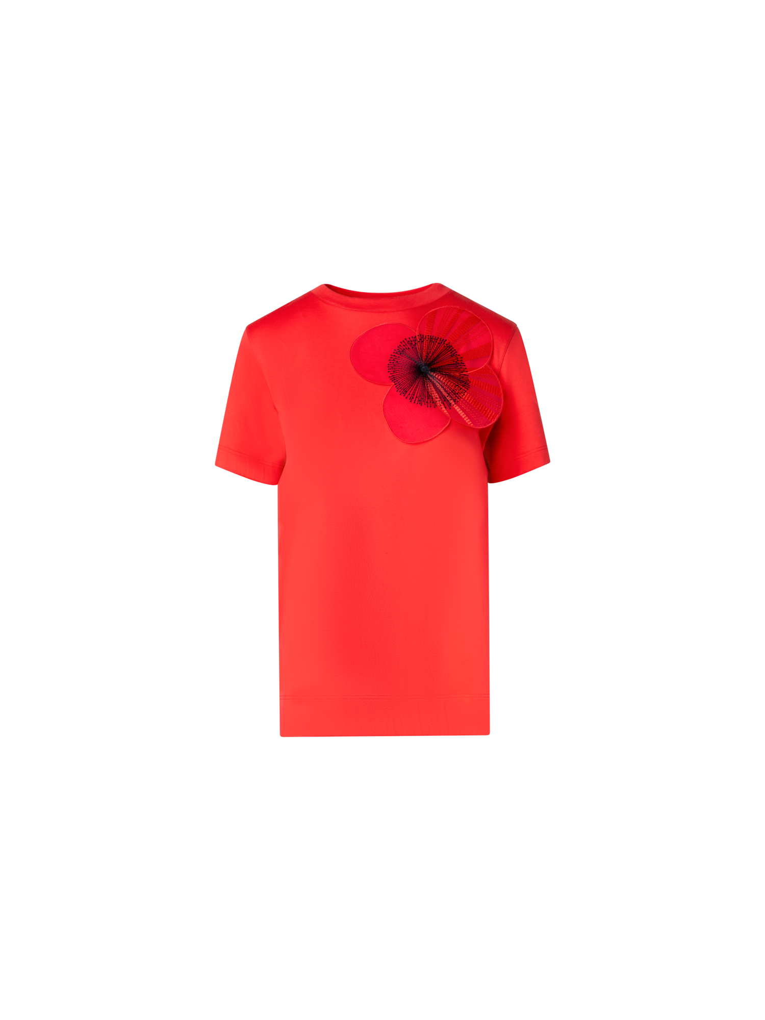 Designer Cotton Jersey T-Shirt with Organza Poppy - red