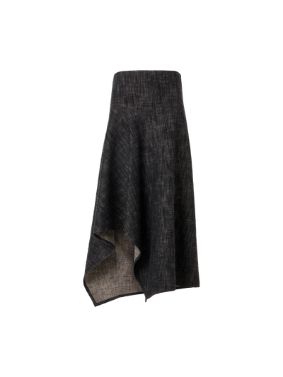 Designer Washed Heavyweight Cotton-Denim Midi Skirt - black