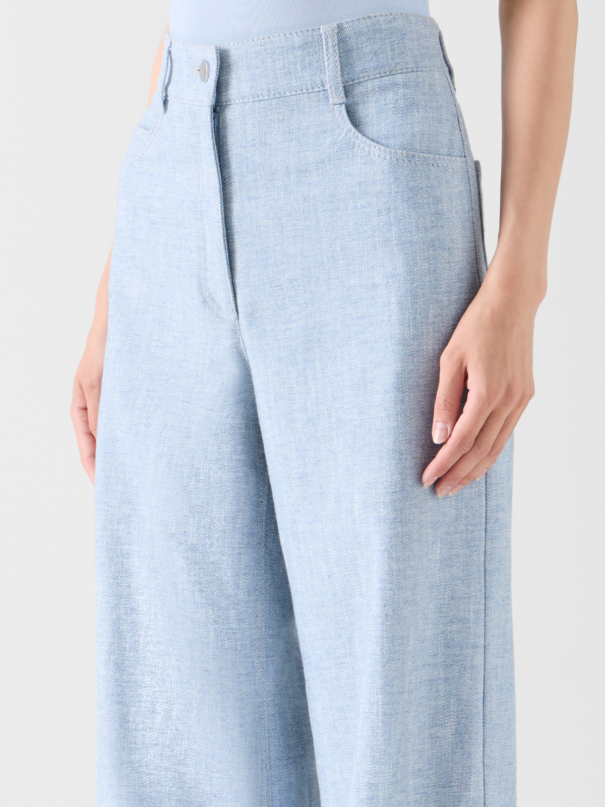 Designer High Rise Wide Leg Pants in Brushed Winter Denim - blue #editorial