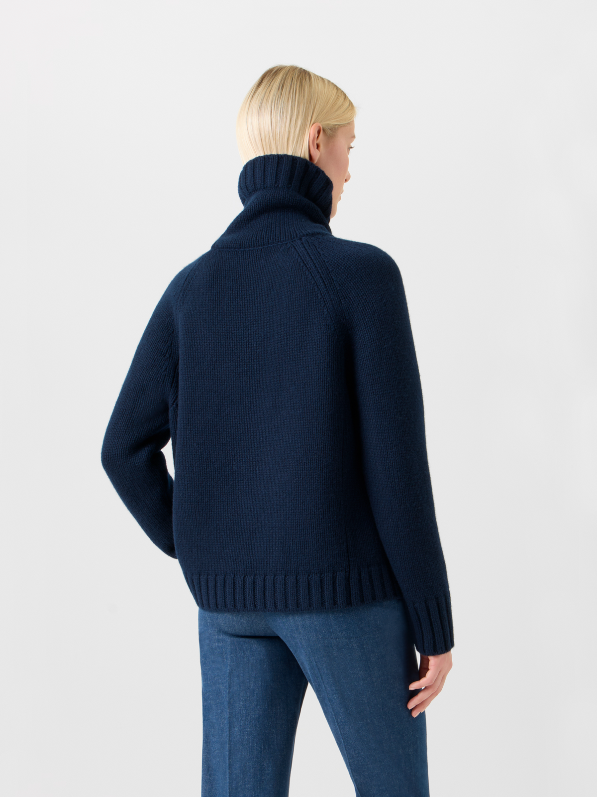 Designer Boxy Cashmere Turtle Neck Sweater - neutral - navy - blue #editorial