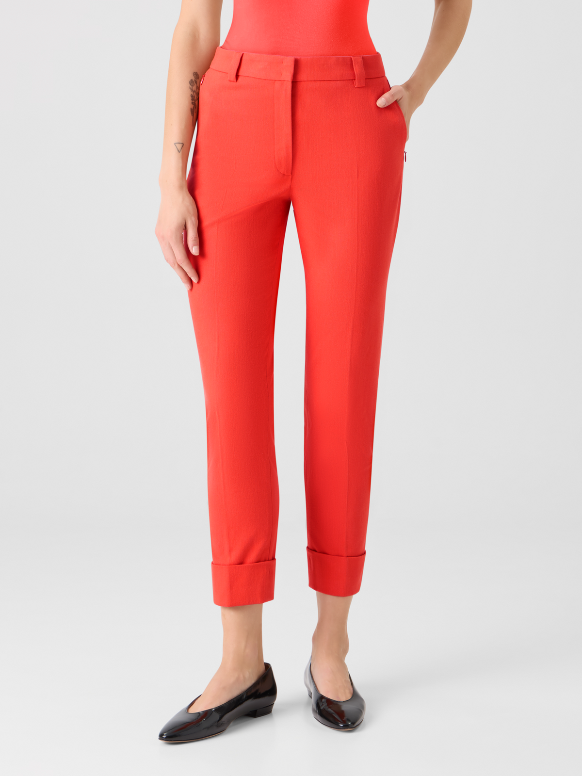 Designer Maxima Tapered Cotton Denim Pants - red