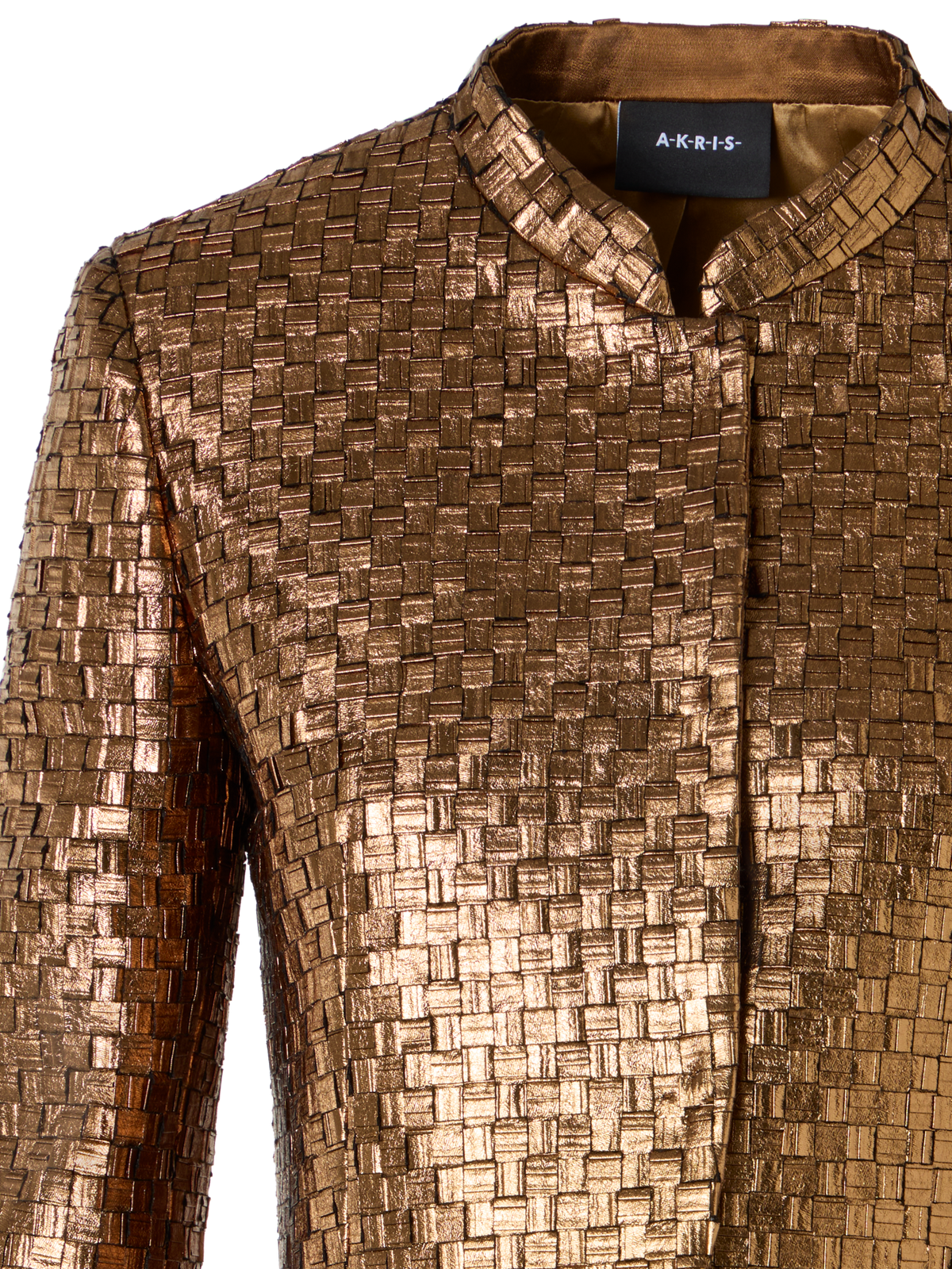 Designer Short Metal Braid Jacket with Satin Details - gold