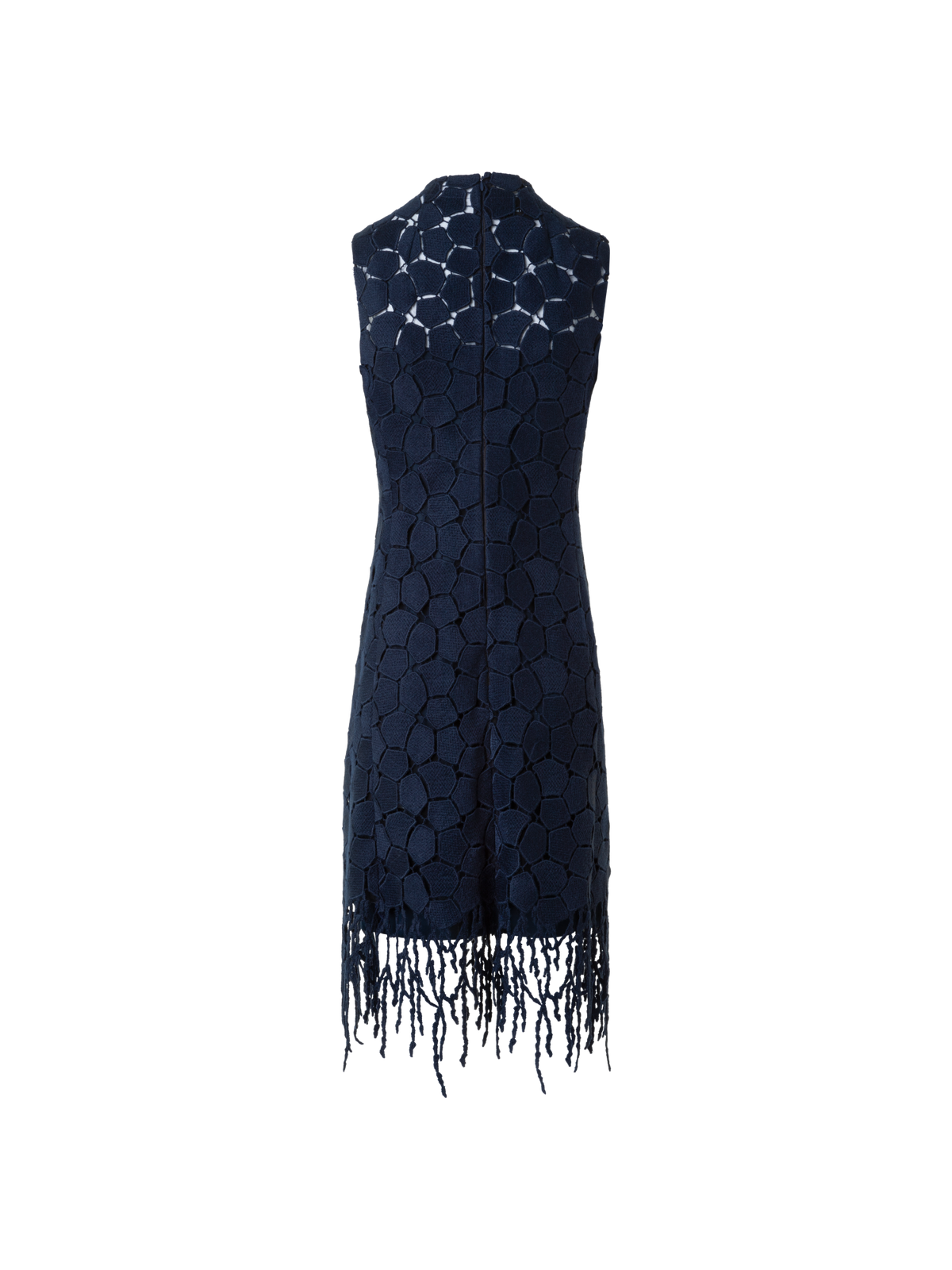 Designer Fringe Sheath Dress in Lapis Lazuli Embroidery - neutral - navy - blue