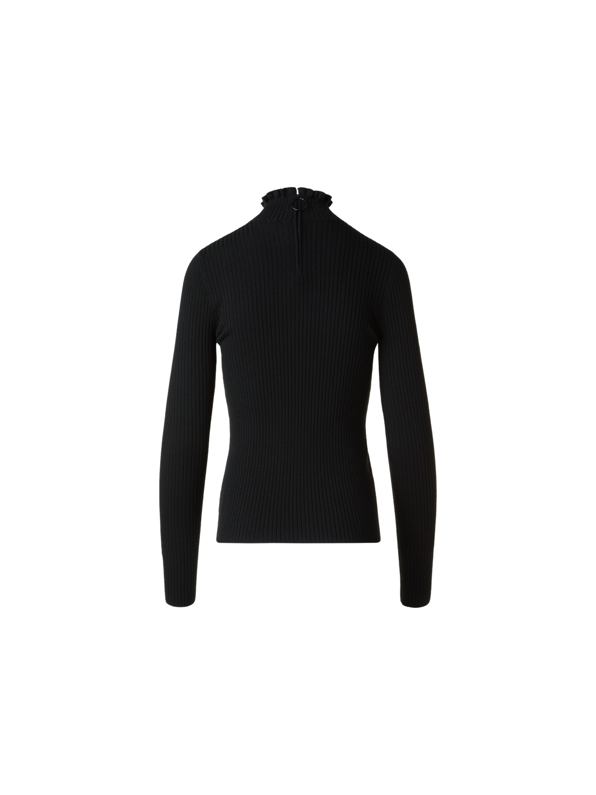 Designer Merino Wool Knit Ruffle Mock Neck Sweater - black - neutral