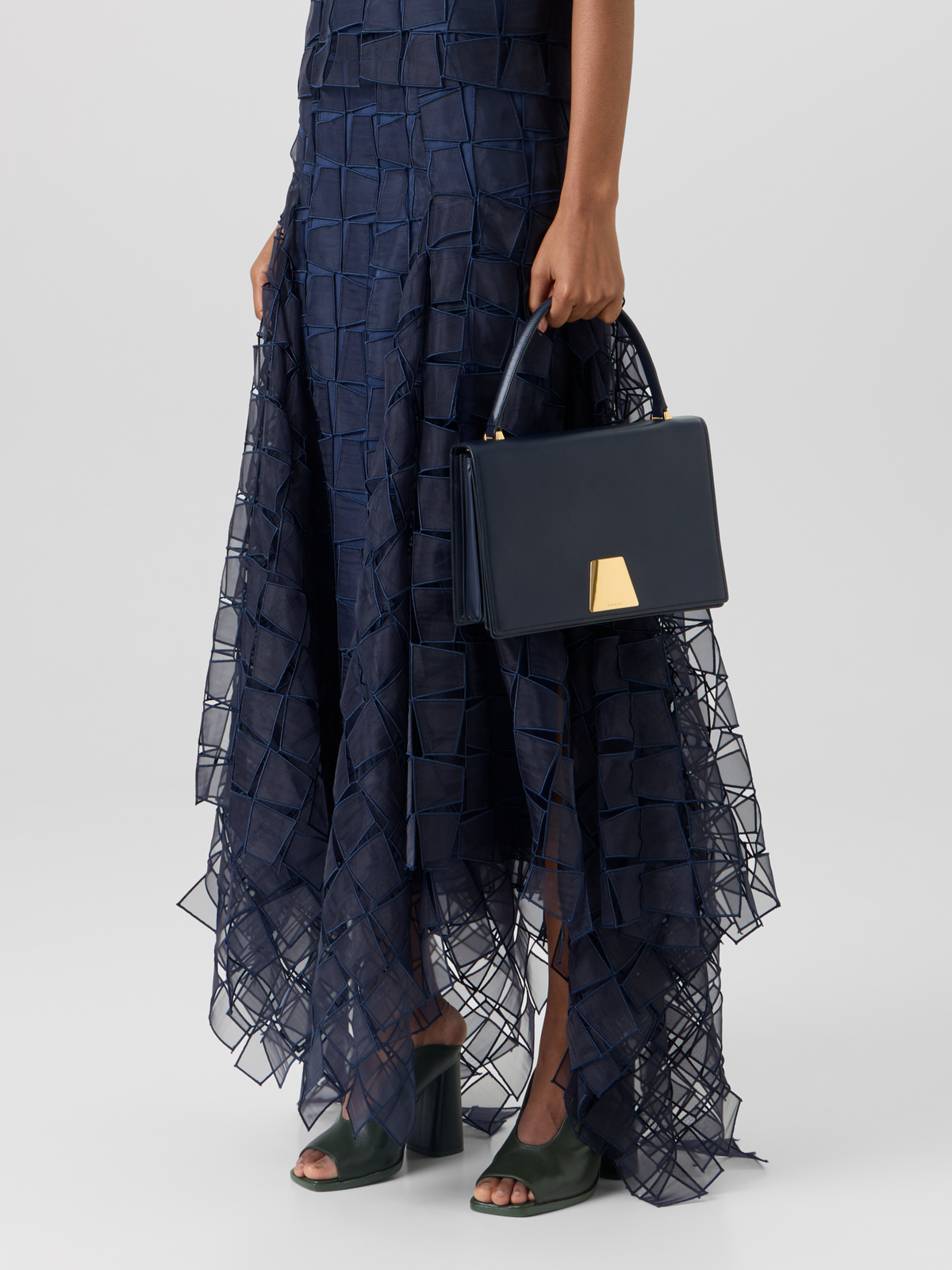 Designer Trapezoid Organza Handkerchief Skirt - navy #editorial