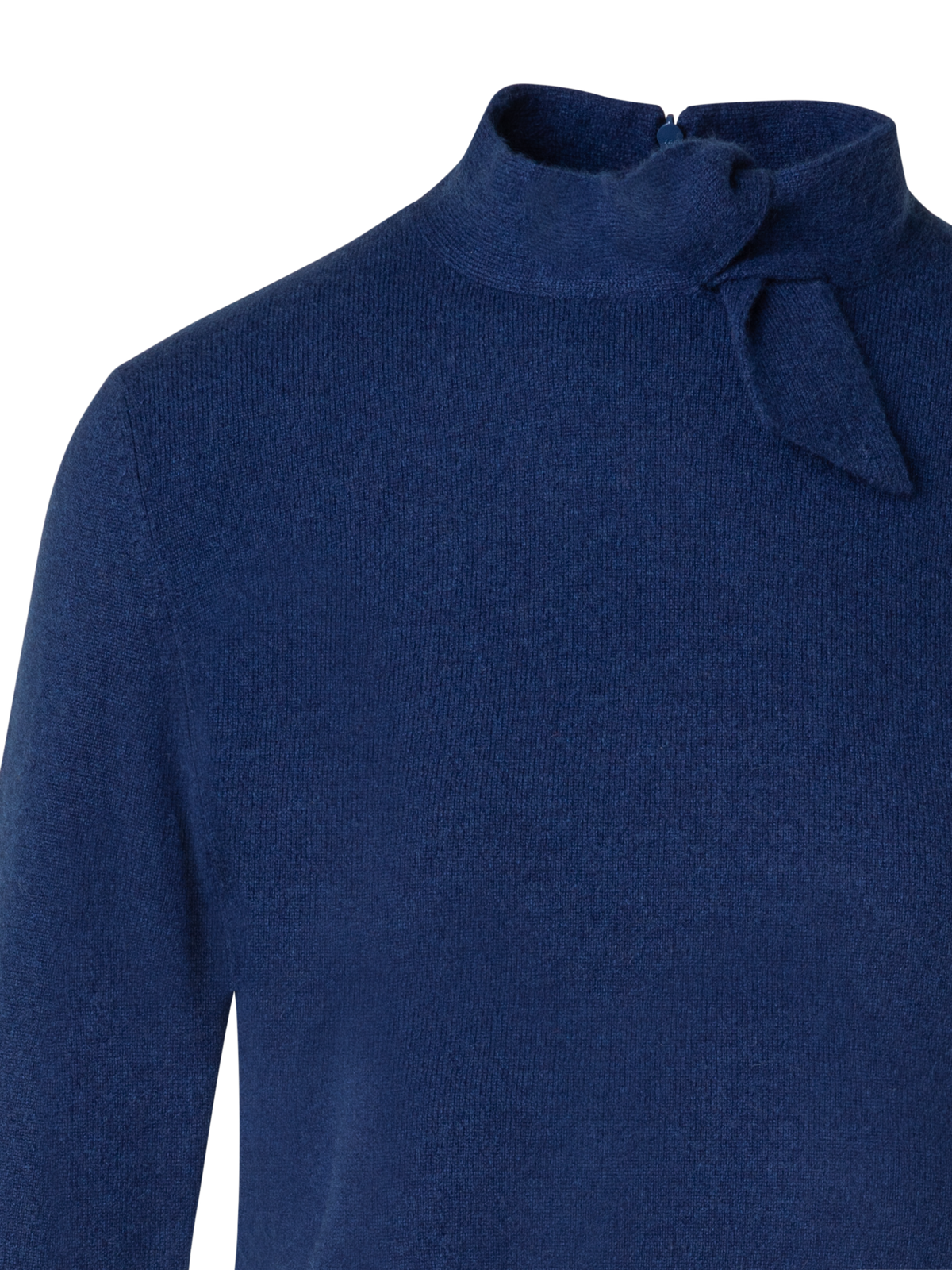 Designer Short Cashmere Pullover With Knot Detail - blue