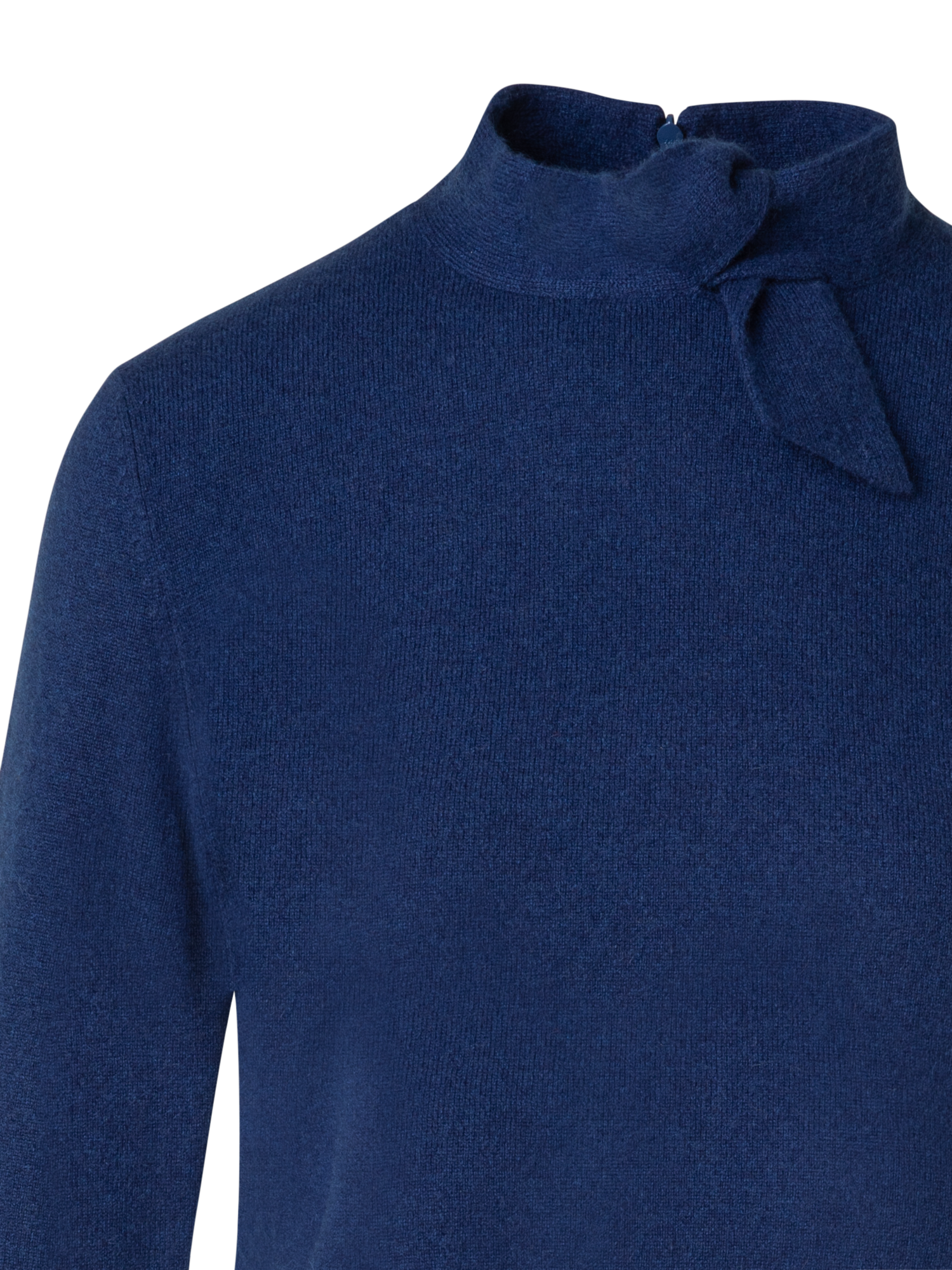 Designer Short Cashmere Pullover With Knot Detail - blue