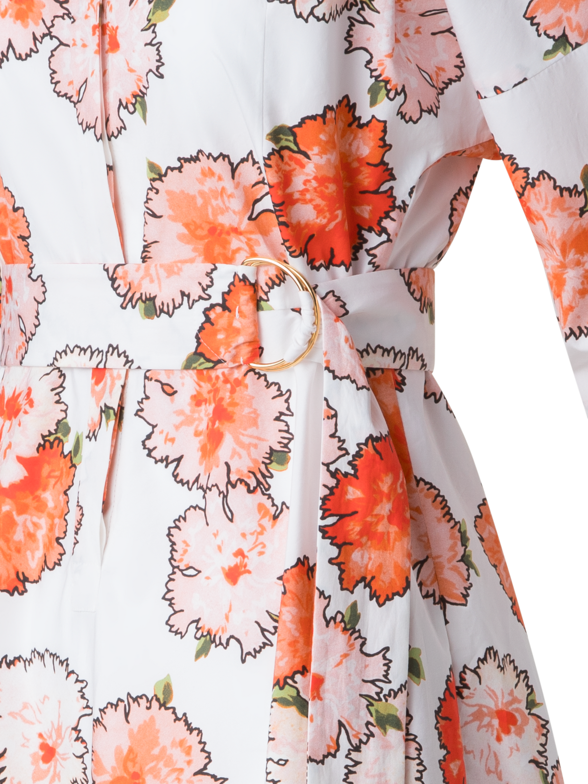 Designer Midi Shirt Dress with Floral Carnation Print - multicolor - orange