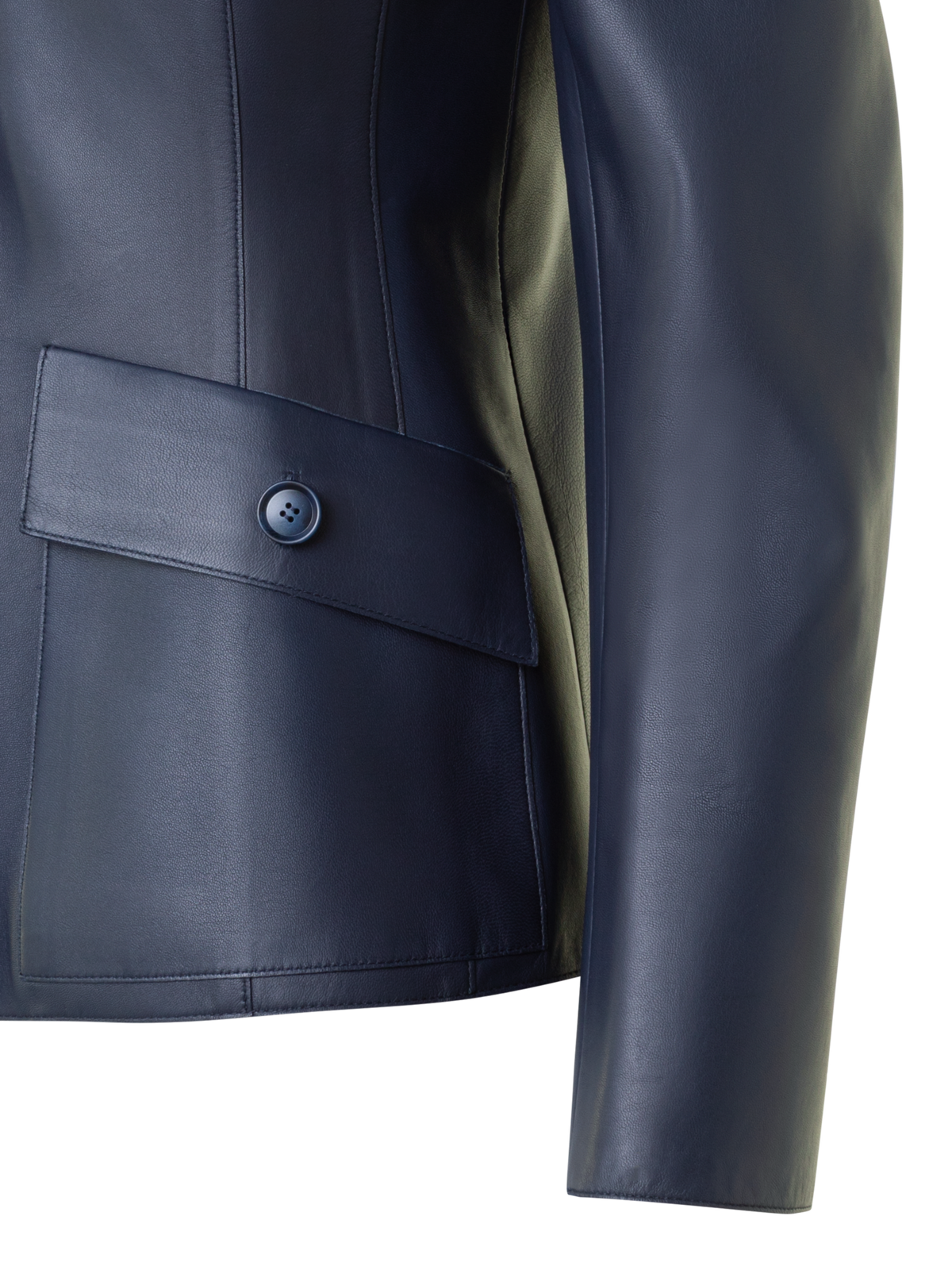 Designer Fitted Leather Jacket with Patch Pockets - neutral - navy - blue