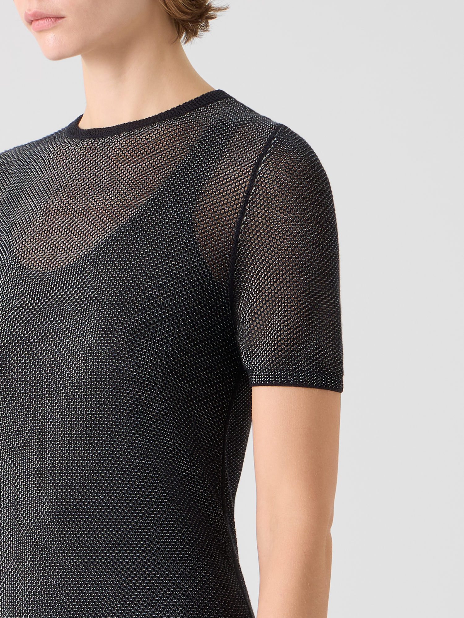 Designer Fitted Two Tone Grid Sweater in Silk - black 