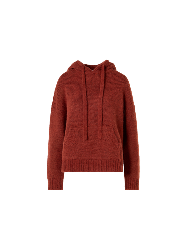 Designer Oversize Fluffy Alpaca Knit Hoodie - red