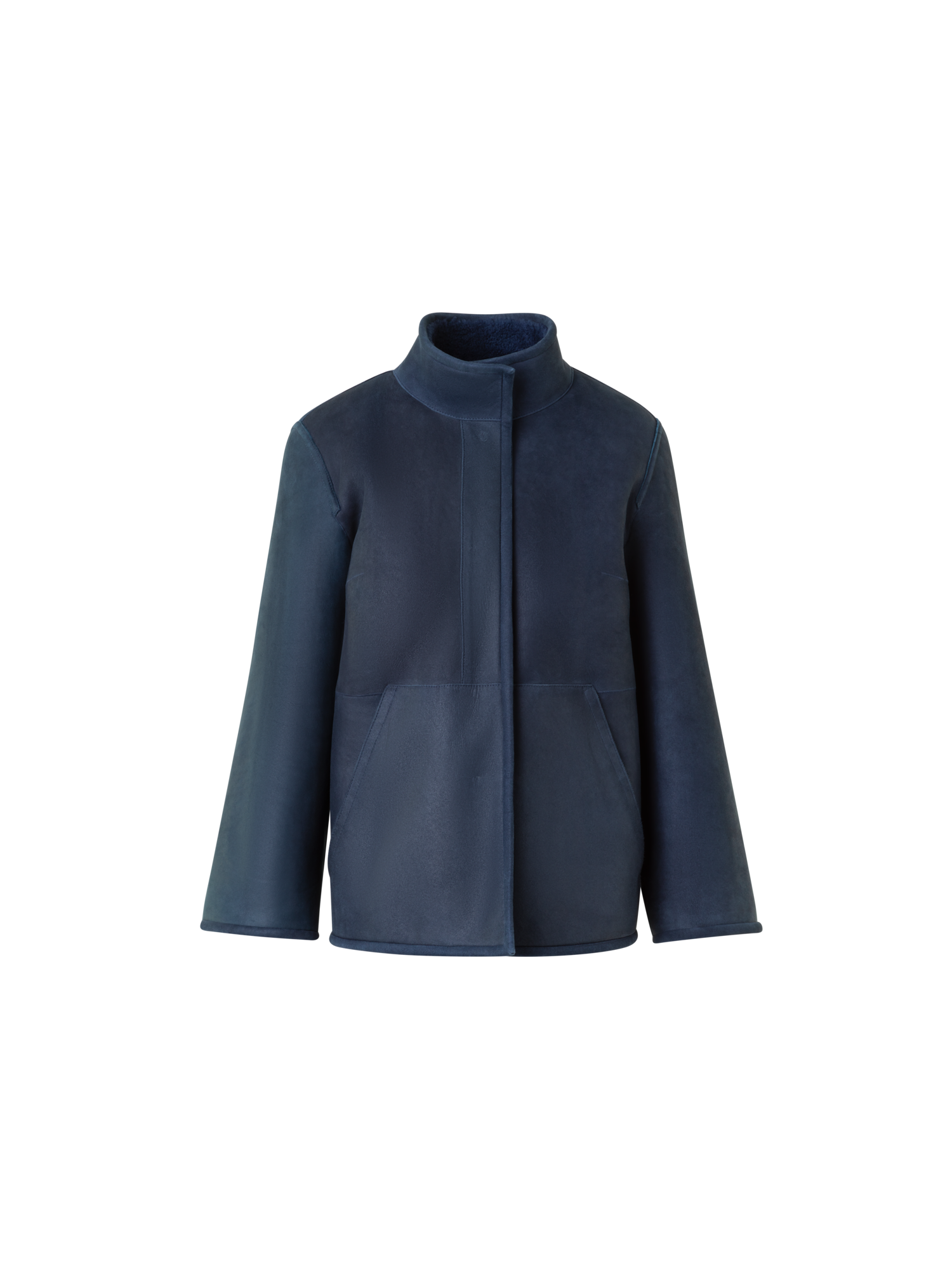 Designer Reversible Shearling Mock Neck Jacket - neutral - navy - blue
