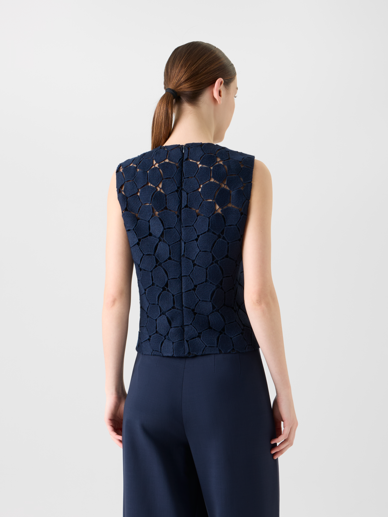 Designer Sleeveless Top with Lapis Lazuli Embroidery - neutral - navy - blue 