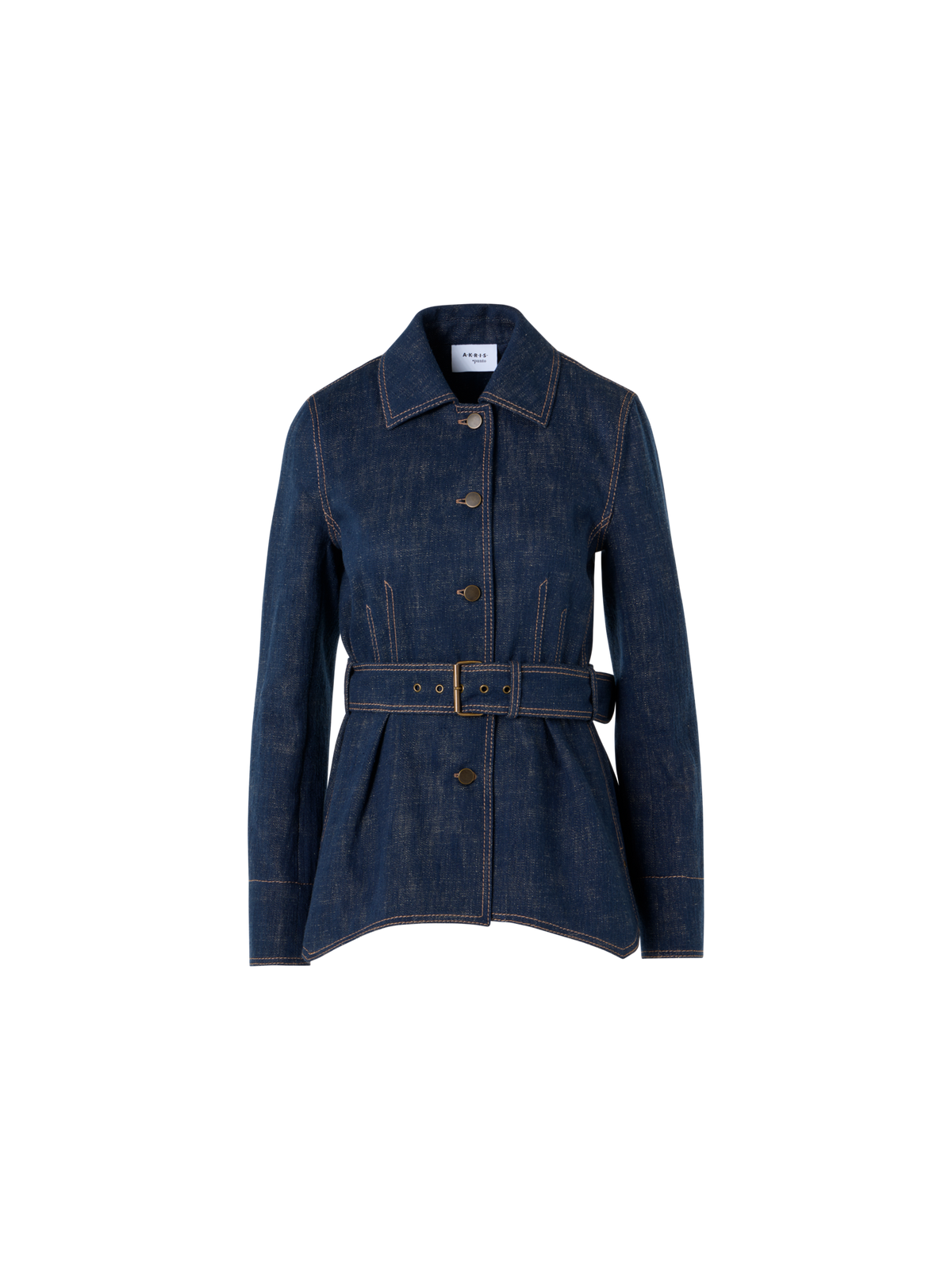 Designer Belted Jacket in Brushed Winter Denim - navy