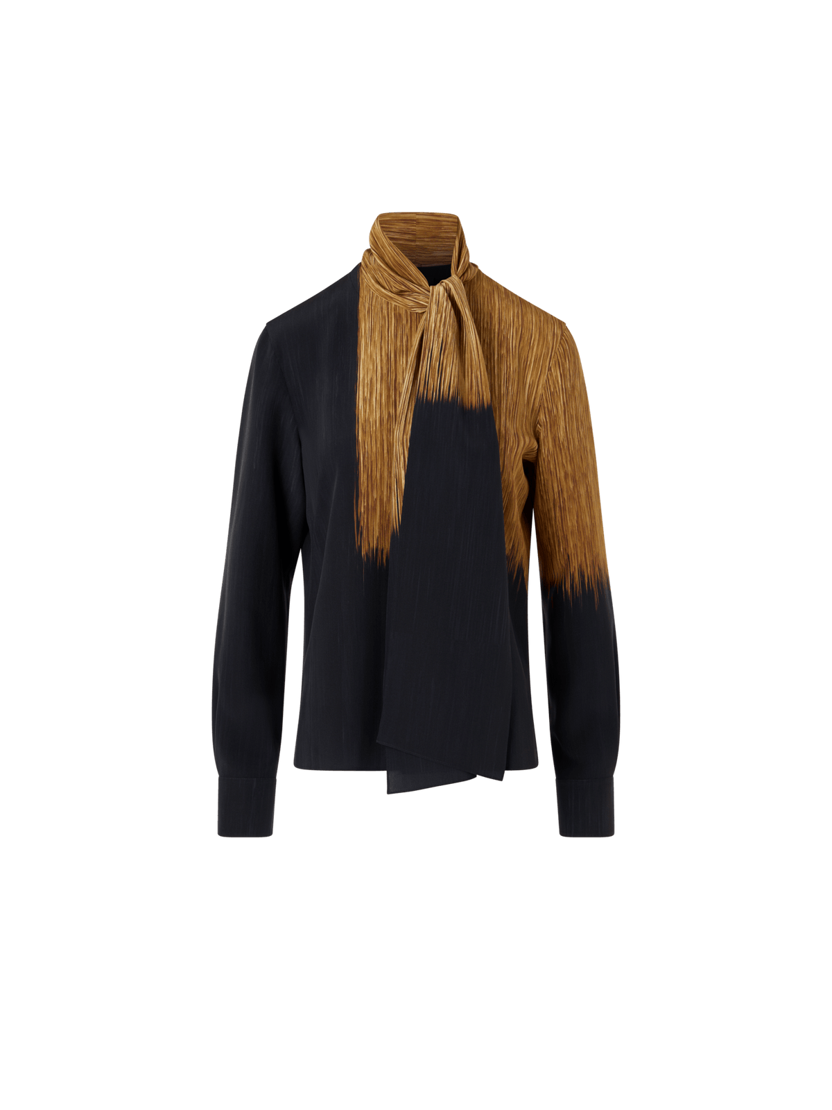 Designer Silk Blouse in Oro Lienzo Print with Scarf - brown - black - multicolor