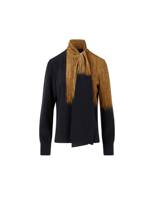 Designer Silk Blouse in Oro Lienzo Print with Scarf - brown - black - multicolor