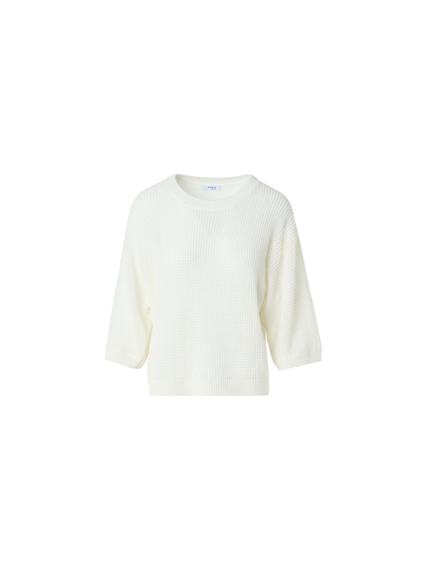 Designer Relaxed Linen-Cotton Boxy Knit Sweater - white
