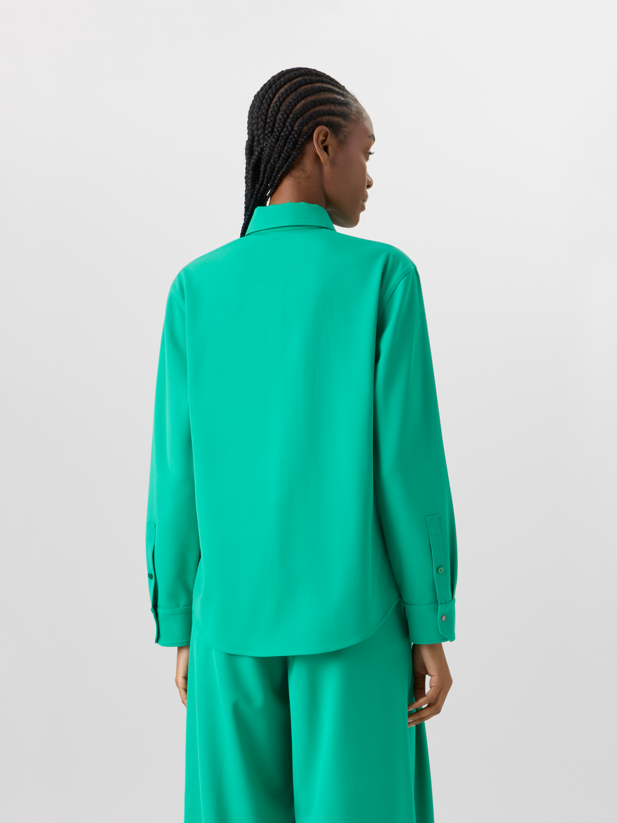 Designer Long-Sleeve Wool Gabardine Blouse - green #editorial