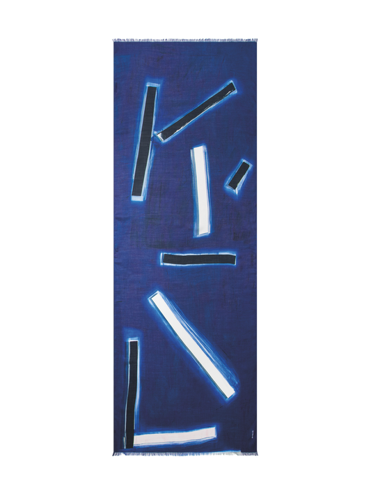 Designer Cashmere Silk Scarf with Blue Angel Print - blue - multicolor