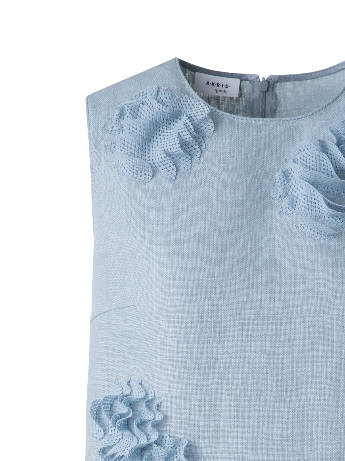 Designer Linen Blouse with 3D Carnation Detail - pastel - blue