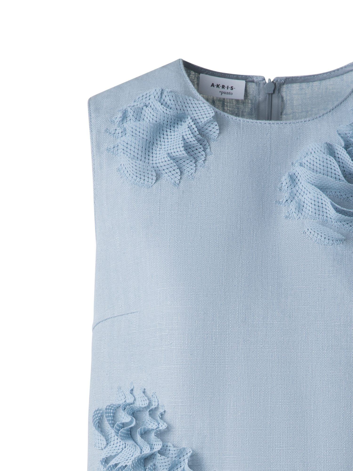 Designer Linen Blouse with 3D Carnation Detail - pastel - blue