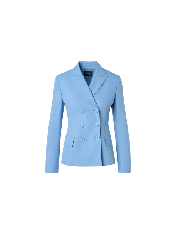 Designer Double-Breasted Cotton Stretch Gabardine Jacket - blue
