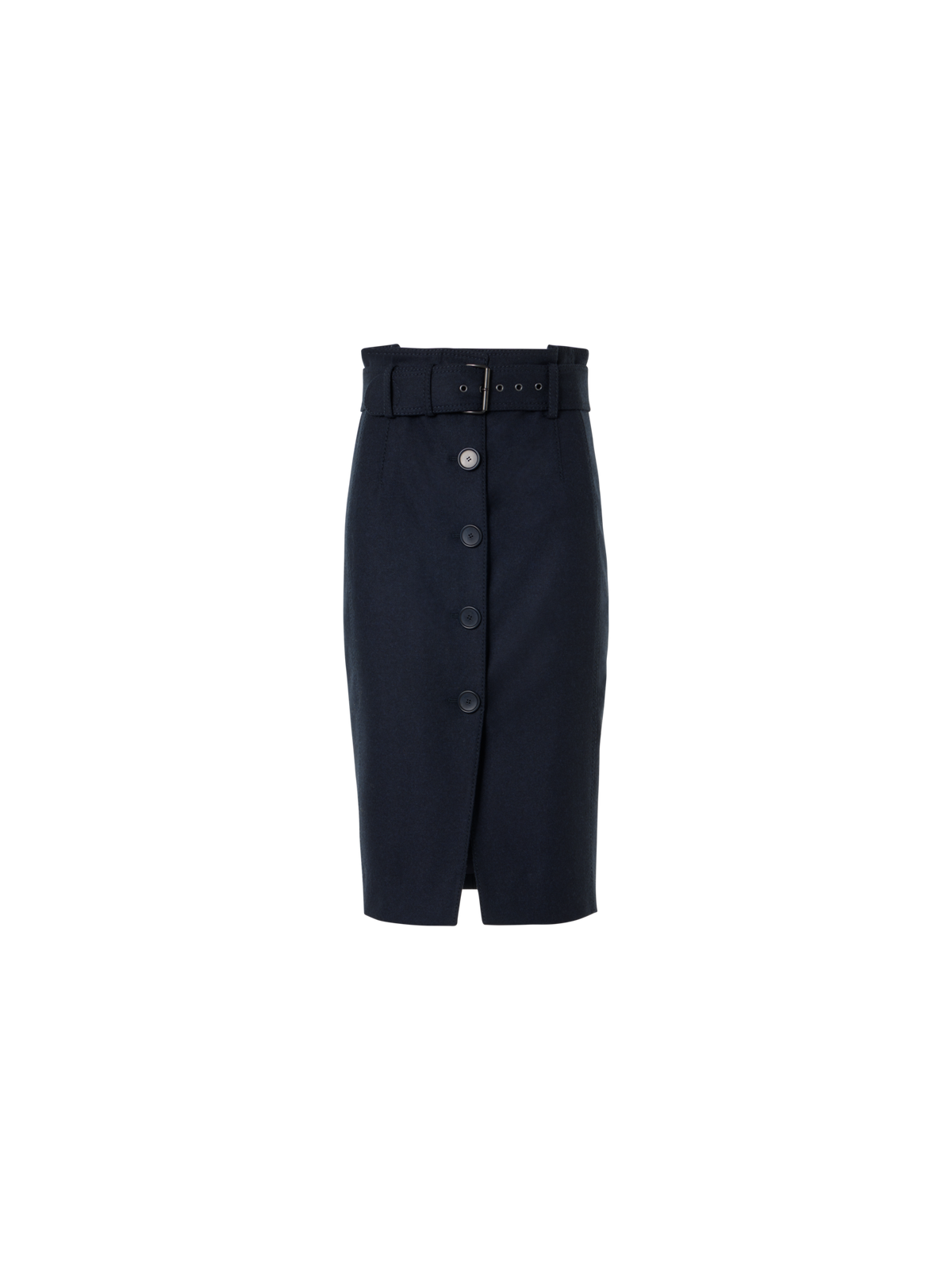 Designer High Waist Wool Flannel Pencil Skirt - navy