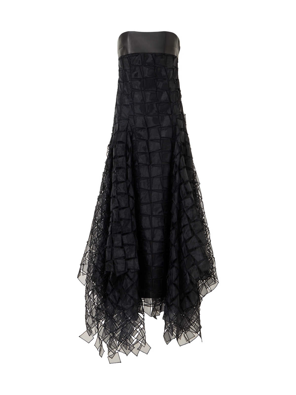 Designer Organza Trapezoid Embroidery Strapless Gown - black