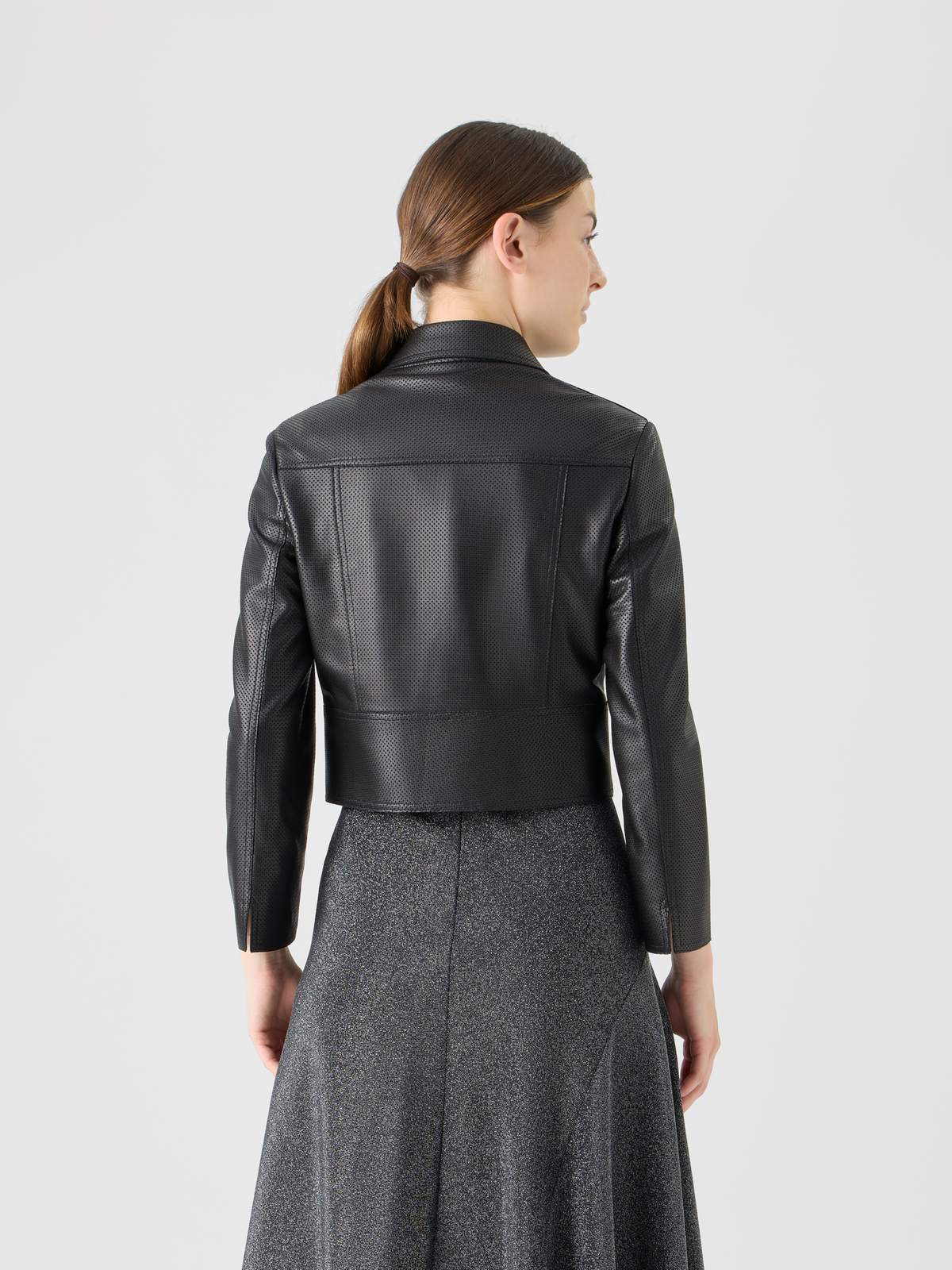 Designer Biker Jacket in Pin Dot Nappa Leather - black #editorial