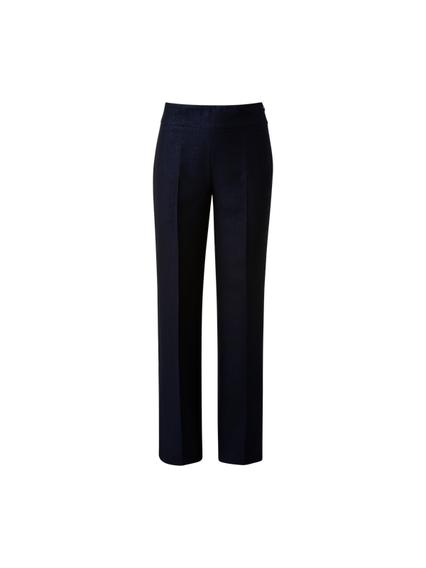 Designer Straight Wool Lurex Pants - navy - blue