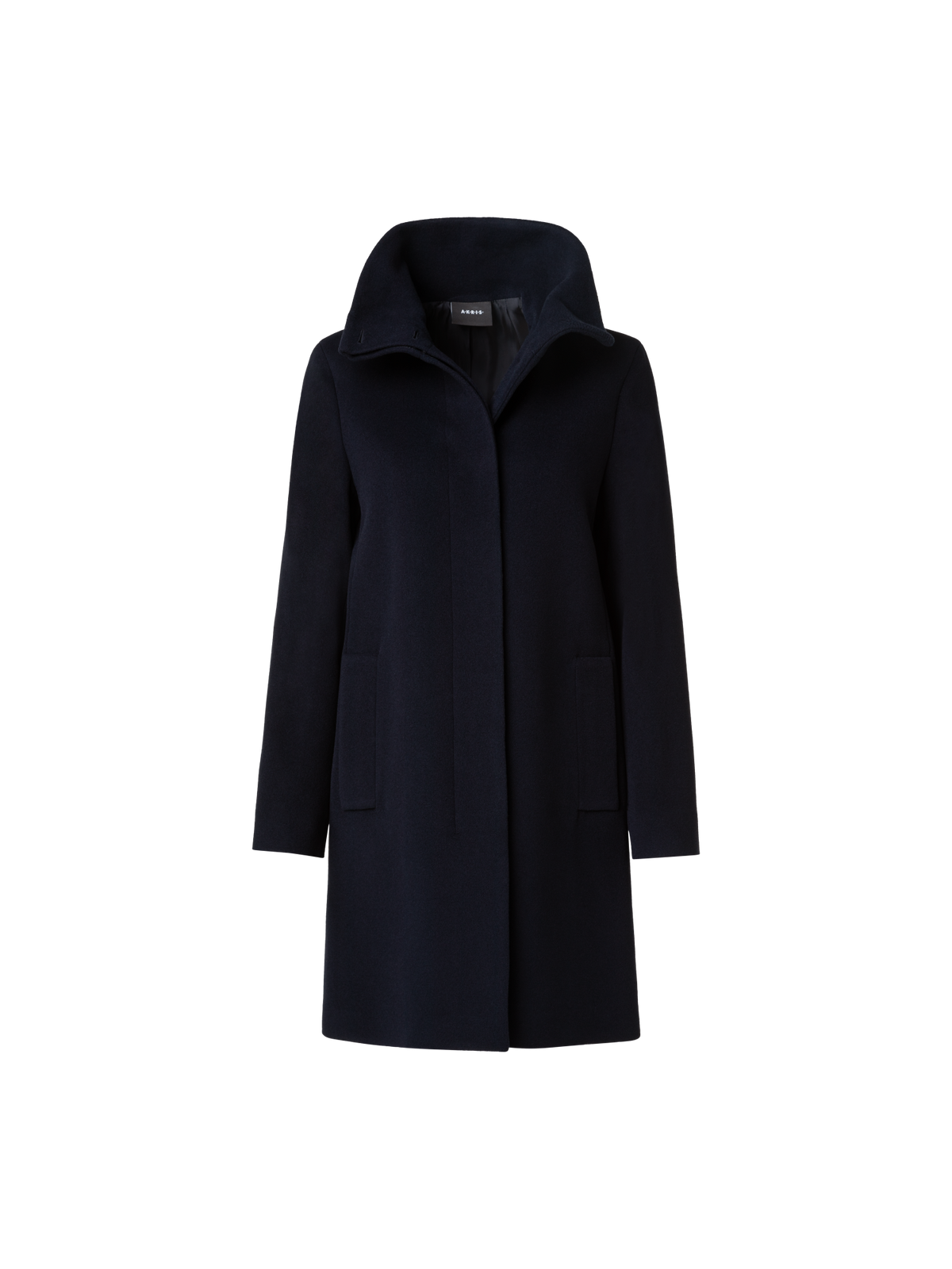 Designer Layered Wool Coat with Removable Silk Layer - navy - blue