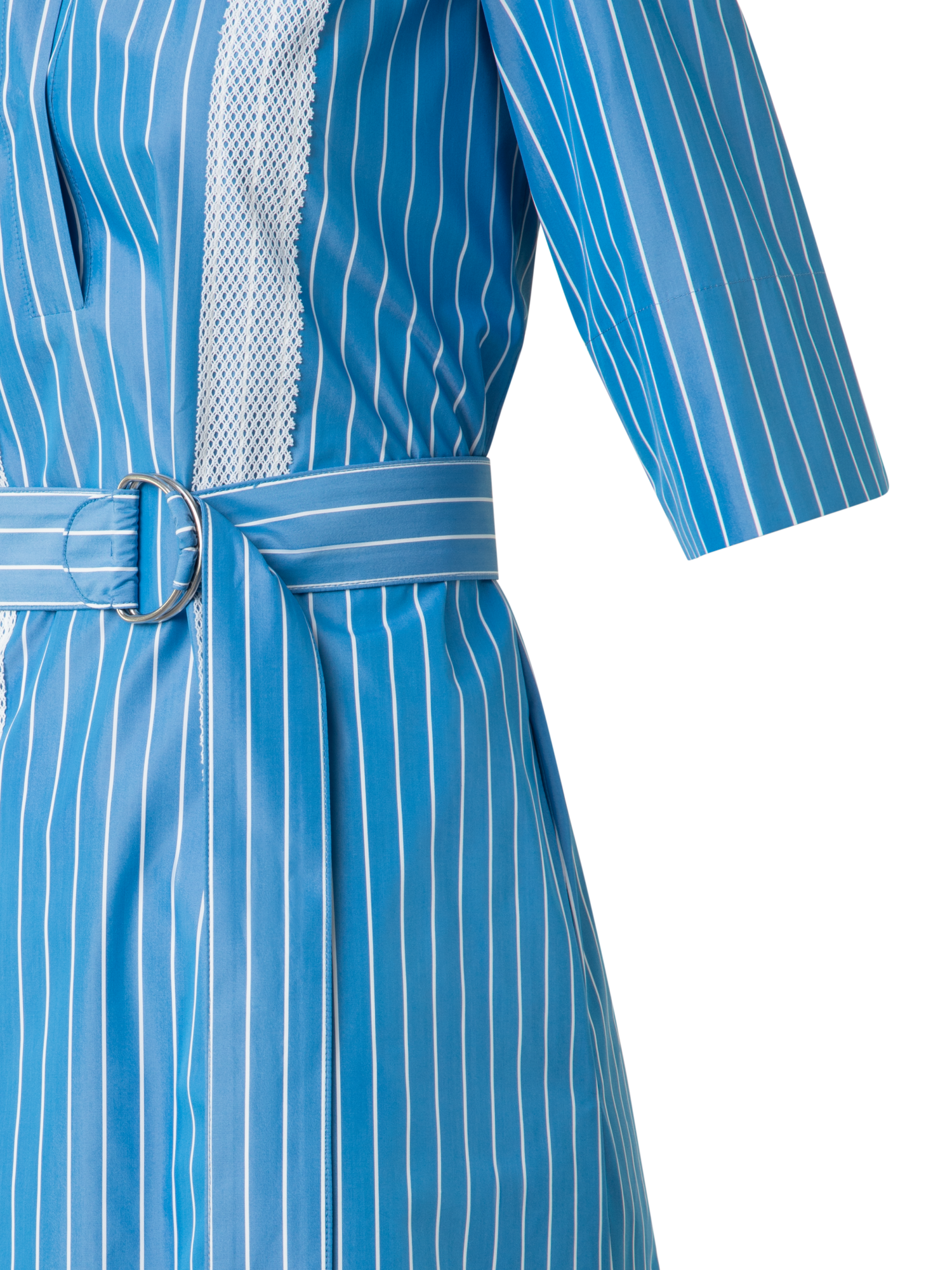 Designer Shirt Dress in Striped Cotton with Mesh Tape - blue - multicolor