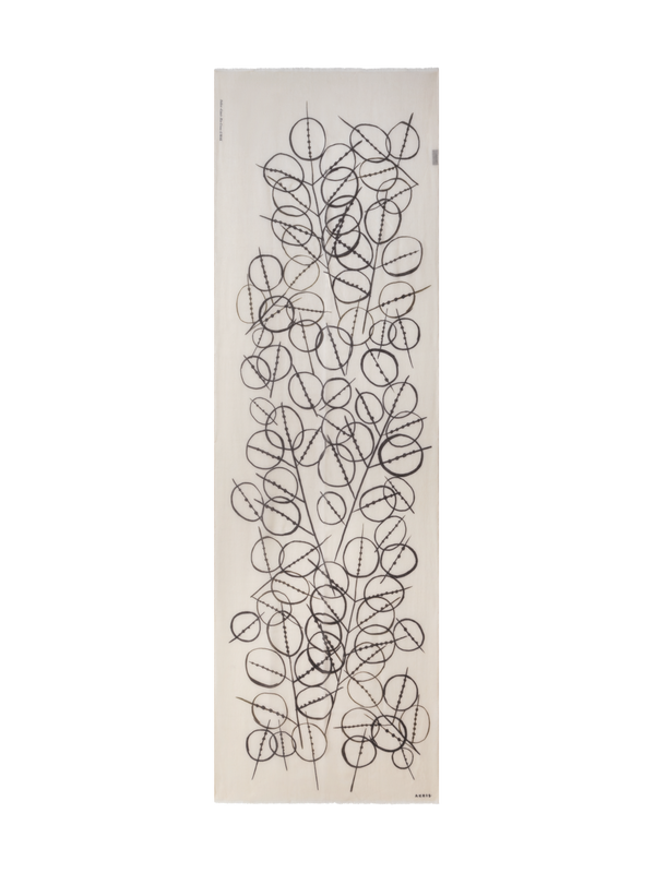 Designer Cashmere Scarf with Polka Dots Print - black - multicolor - ecru - white