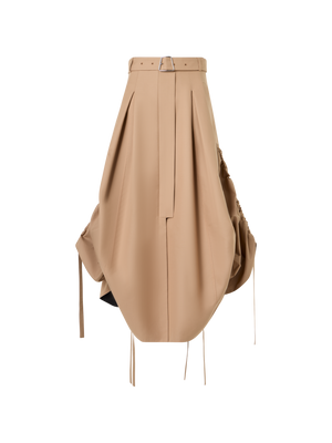 Designer Flared Cotton Double-Face Midi Skirt - beige