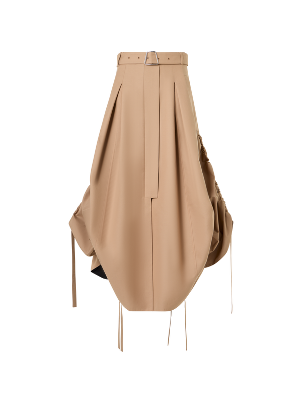 Designer Flared Cotton Double-Face Midi Skirt - beige