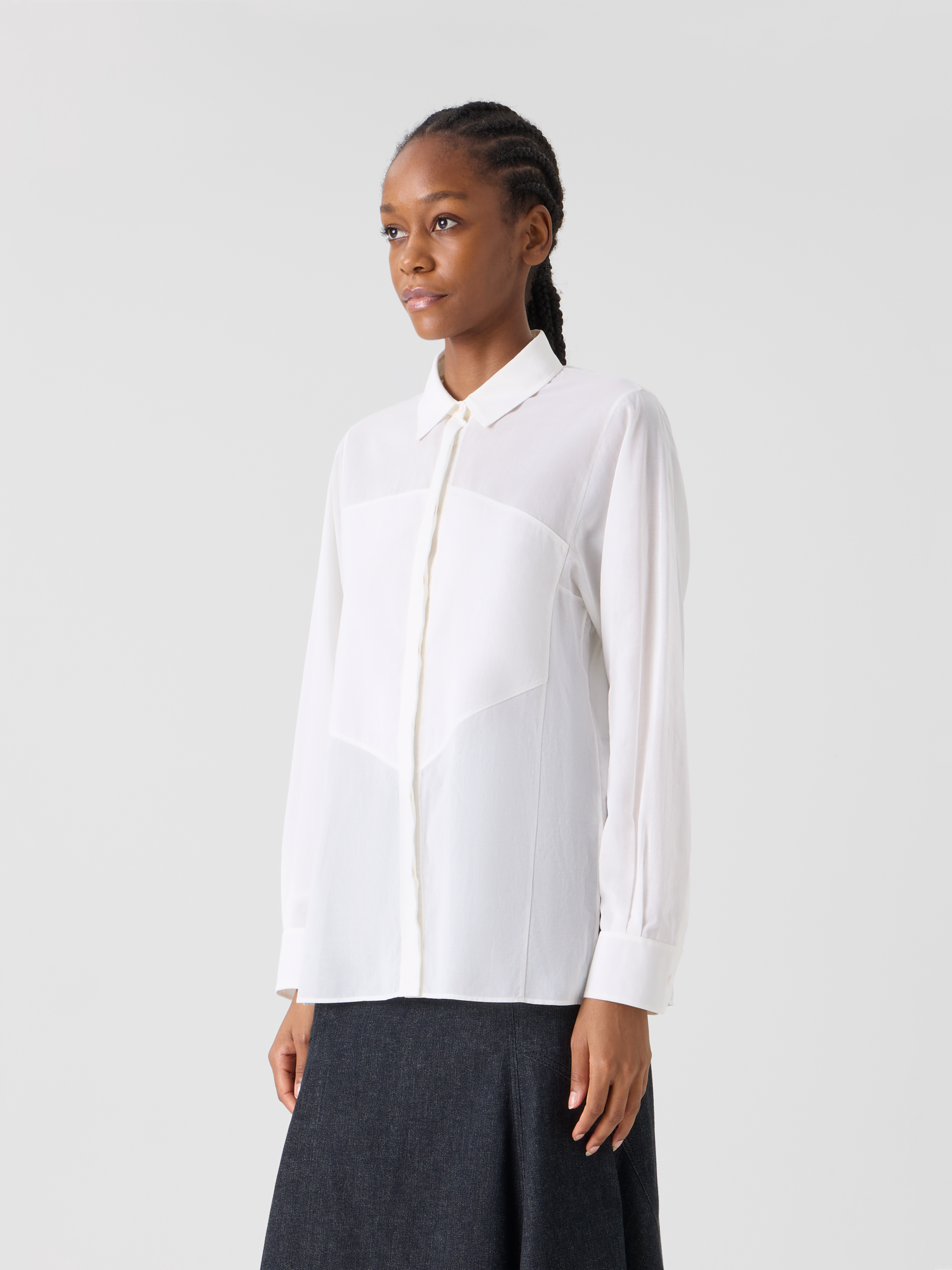 Designer Cotton Blouse with Polygon Inset - white