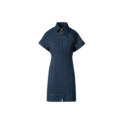 Short Denim Dress with Polo Collar