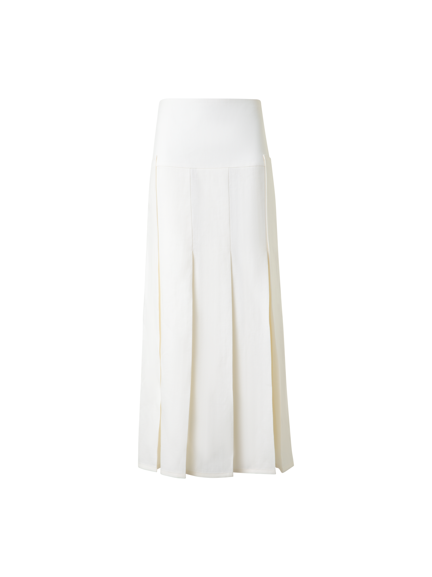 Designer Pleated Midi Skirt in Linen Wool Blend - neutral - ecru - white